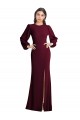 Puff Sleeves Bateau Neck Stretch Crepe Burgundy Gold Long Formal Dress / Bridesmaid Dress Bath
