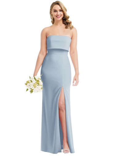 Sleeveless Strapless Stretch Crepe Light Sky Blue Long Semi Formal Evening Dress / Prom Dress / Bridesmaid Dress Bath