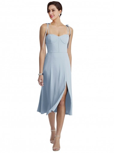 Sleeveless Sweetheart Stretch Crepe Light Sky Blue Midi Length Evening Gown / Prom Dress / Bridesmaid Dress Bath