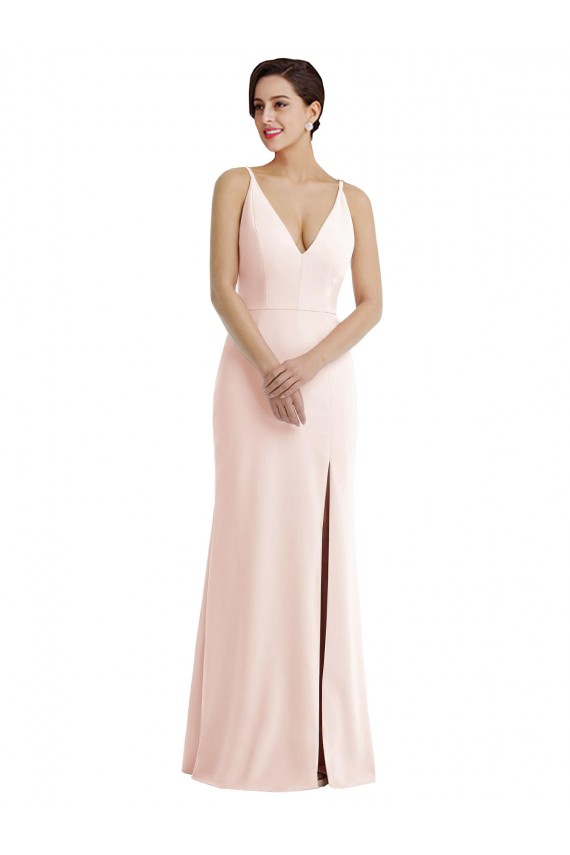 Sleeveless V-Neck Stretch Crepe Pink Long Formal Evening Gown / Prom Dress / Bridesmaid Dress Bath