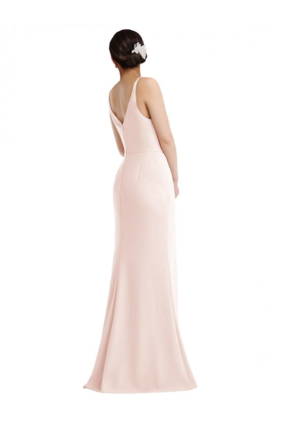 Sleeveless V-Neck Stretch Crepe Pink Long Formal Evening Gown / Prom Dress / Bridesmaid Dress Bath