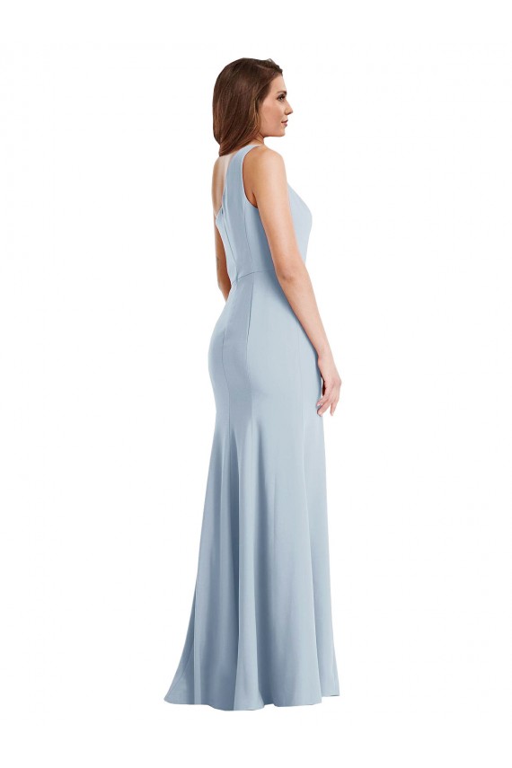 Sleeveless One Shoulder Stretch Crepe Light Sky Blue Long Formal Evening Gown / Prom Dress / Bridesmaid Dress Bath