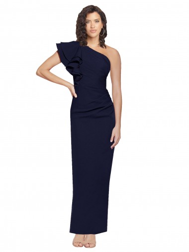 Sleeveless One Shoulder Stretch Crepe Dark Navy Sheath Long Formal Evening Gown / Prom Dress / Bridesmaid Dress Bath