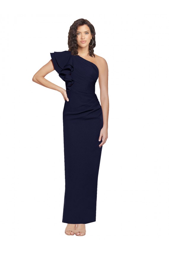 Sleeveless One Shoulder Stretch Crepe Dark Navy Sheath Long Formal Evening Gown / Prom Dress / Bridesmaid Dress Bath