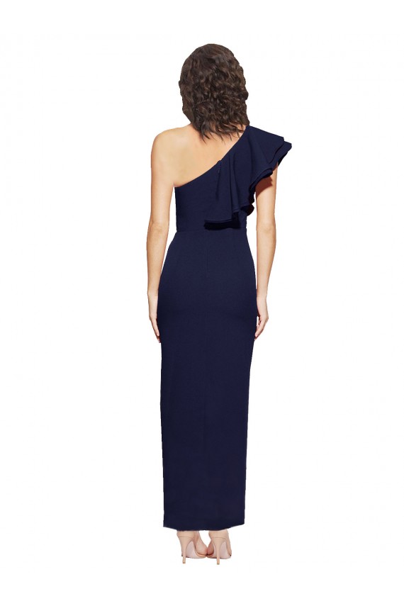 Sleeveless One Shoulder Stretch Crepe Dark Navy Sheath Long Formal Evening Gown / Prom Dress / Bridesmaid Dress Bath