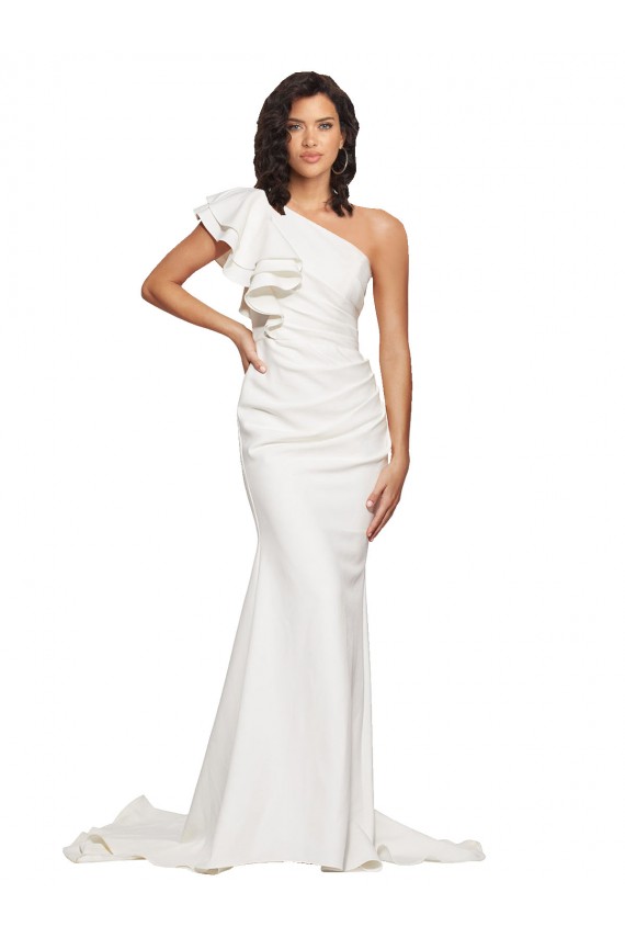 Sleeveless One Shoulder Stretch Crepe Ivory Sweep Train Semi Formal Evening Dress / Prom Dress / Bridesmaid Dress Bath