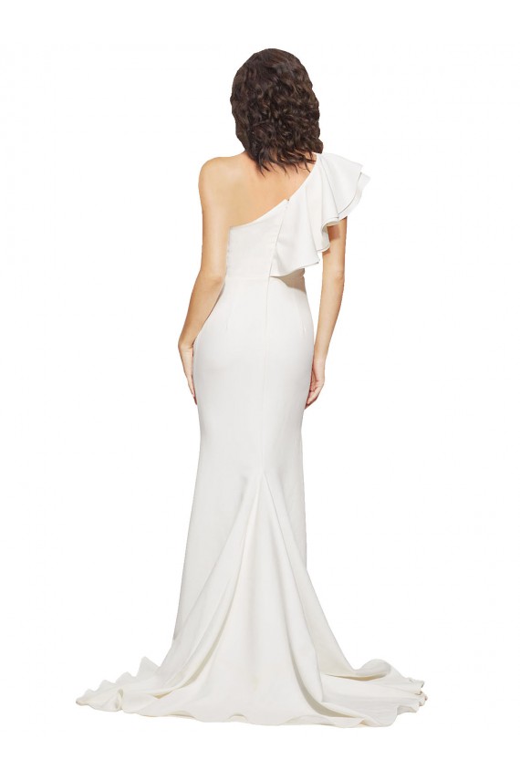 Sleeveless One Shoulder Stretch Crepe Ivory Sweep Train Semi Formal Evening Dress / Prom Dress / Bridesmaid Dress Bath