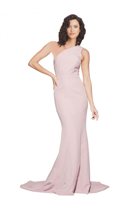 Sleeveless One Shoulder Stretch Crepe Mauve Sweep Train Semi Formal Evening Dress / Prom Dress / Bridesmaid Dress Bath