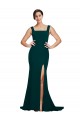 Sleeveless Square Neck Stretch Crepe Midnight Green Sweep Train Semi Formal Evening Dress / Prom Dress / Bridesmaid Dress Bath