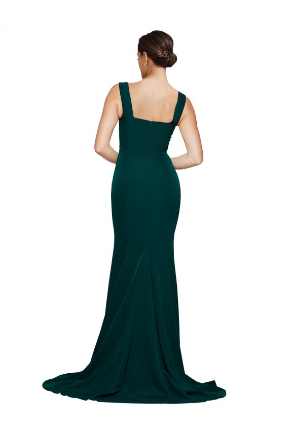 Sleeveless Square Neck Stretch Crepe Midnight Green Sweep Train Semi Formal Evening Dress / Prom Dress / Bridesmaid Dress Bath