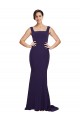 Sleeveless Square Neck Stretch Crepe Dark Navy Sweep Train Semi Formal Evening Dress / Prom Dress / Bridesmaid Dress Bath