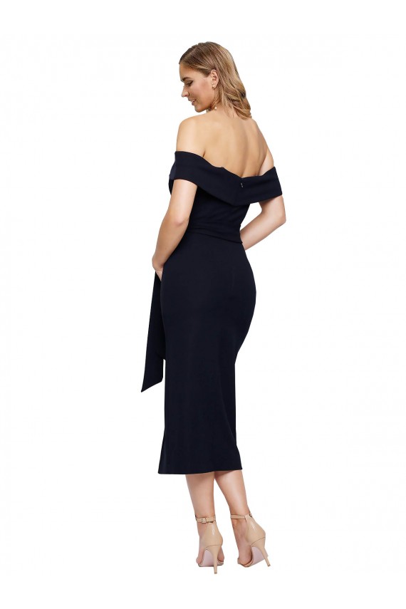 Sleeveless Square Neck Stretch Crepe Black Midi Length Formal Evening Gown / Prom Dress / Bridesmaid Dress Bath