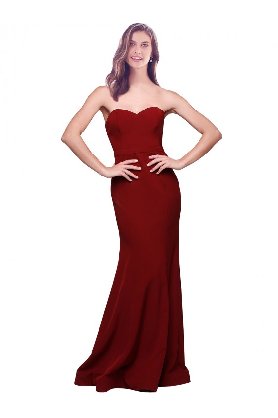 Sleeveless Strapless Stretch Crepe Burgundy Long Formal Evening Gown / Prom Dress / Bridesmaid Dress Bath