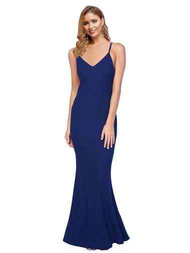 Sleeveless V-Neck Stretch Crepe Royal Blue Long Formal Dress / Bridesmaid Dress Bath