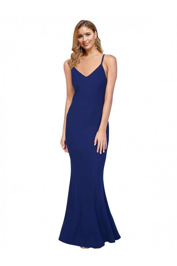Sleeveless V-Neck Stretch Crepe Royal Blue Long Formal Dress / Bridesmaid Dress Bath
