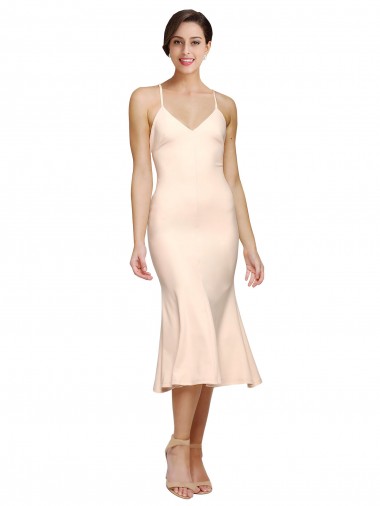Sleeveless V-Neck Stretch Crepe Nude Midi Length Evening Gown / Prom Dress / Bridesmaid Dress Bath