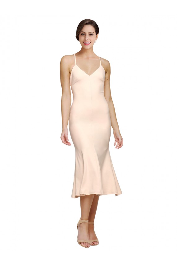 Sleeveless V-Neck Stretch Crepe Nude Midi Length Evening Gown / Prom Dress / Bridesmaid Dress Bath