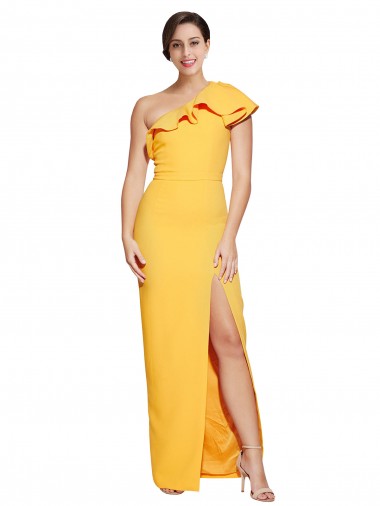 Sleeveless One Shoulder Stretch Crepe Saffron Long Formal Evening Gown / Prom Dress / Bridesmaid Dress Bath
