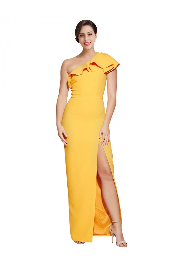 Sleeveless One Shoulder Stretch Crepe Saffron Long Formal Evening Gown / Prom Dress / Bridesmaid Dress Bath
