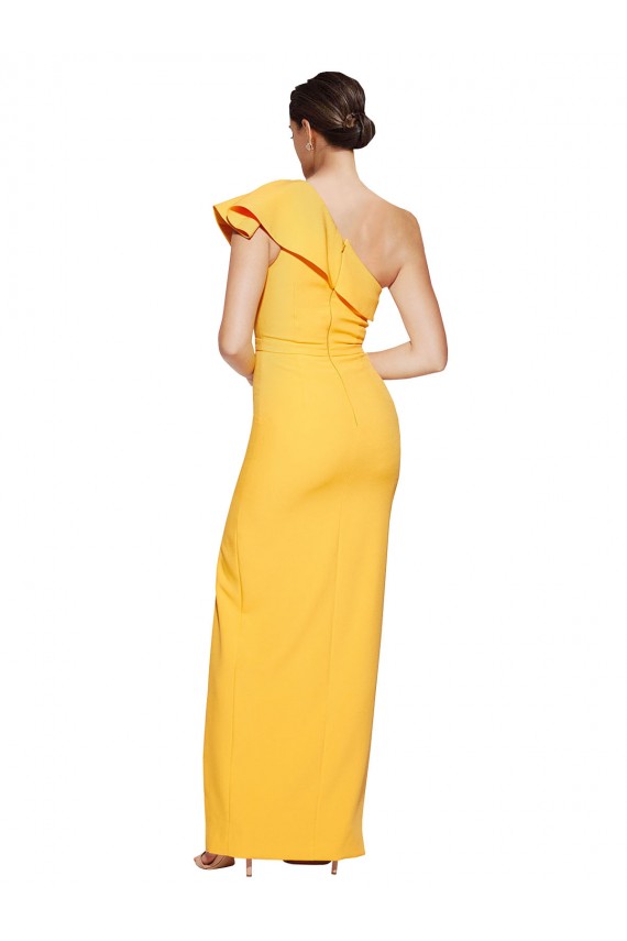 Sleeveless One Shoulder Stretch Crepe Saffron Long Formal Evening Gown / Prom Dress / Bridesmaid Dress Bath