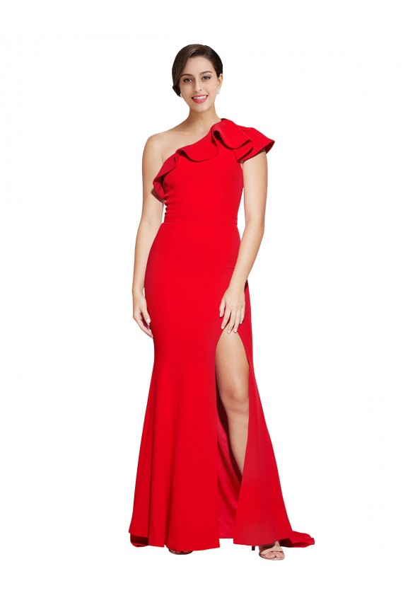 Sleeveless One Shoulder Stretch Crepe Red Sweep Train Semi Formal Evening Dress / Prom Dress / Bridesmaid Dress Bath