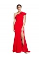 Sleeveless One Shoulder Stretch Crepe Red Sweep Train Semi Formal Evening Dress / Prom Dress / Bridesmaid Dress Bath
