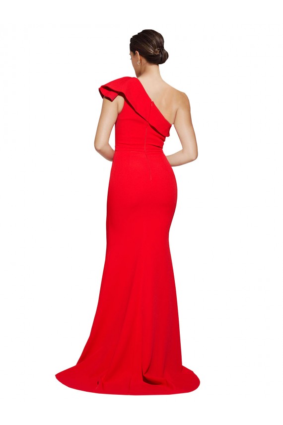 Sleeveless One Shoulder Stretch Crepe Red Sweep Train Semi Formal Evening Dress / Prom Dress / Bridesmaid Dress Bath