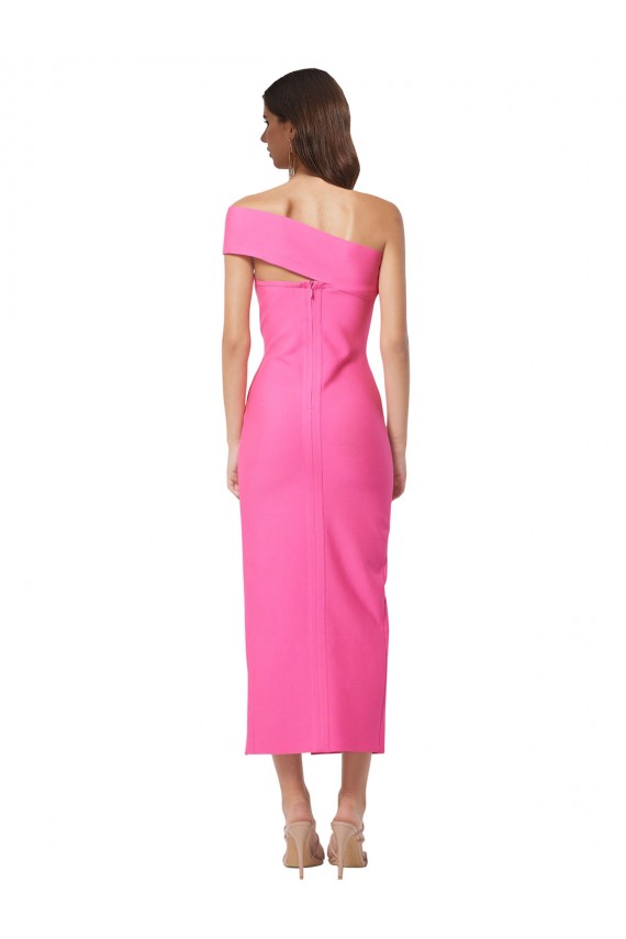 Sleeveless One Shoulder Stretch Crepe Fuchsia Midi Length Formal Evening Gown / Prom Dress / Bridesmaid Dress Bath