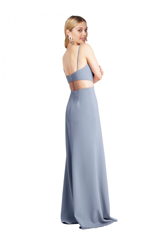 Sleeveless Scoop Neck Stretch Crepe Smoke Blue Long Prom Dress / Bridesmaid Dress Bath