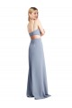 Sleeveless Scoop Neck Stretch Crepe Smoke Blue Long Prom Dress / Bridesmaid Dress Bath