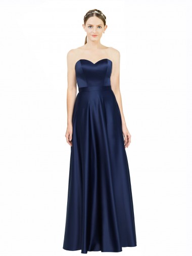 Sleeveless Sweetheart Stretch Satin Dark Navy Long Black Tie Evening Gown / Bridesmaid Dress Bath