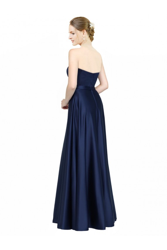 Sleeveless Sweetheart Stretch Satin Dark Navy Long Black Tie Evening Gown / Bridesmaid Dress Bath