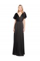 Cap Sleeves V-Neck Stretch Satin Black Long Bridesmaid Dress / Evening Dress Bath