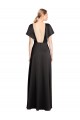 Cap Sleeves V-Neck Stretch Satin Black Long Bridesmaid Dress / Evening Dress Bath