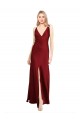 Sleeveless V-Neck Stretch Satin Burgundy Long Black Tie Evening Gown / Prom Dress / Bridesmaid Dress Bath