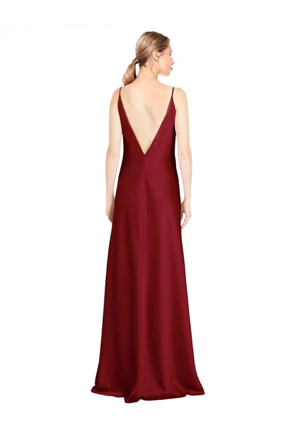 Sleeveless V-Neck Stretch Satin Burgundy Long Black Tie Evening Gown / Prom Dress / Bridesmaid Dress Bath
