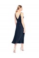 Sleeveless V-Neck Stretch Satin Dark Navy Midi Length Formal Evening Gown / Prom Dress / Bridesmaid Dress Bath