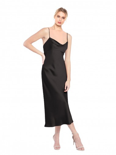 Sleeveless Cowl Neck Stretch Satin Black Midi Length Formal Evening Gown / Prom Dress / Bridesmaid Dress Bath