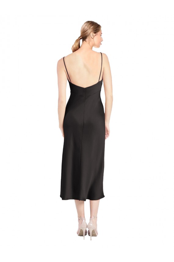 Sleeveless Cowl Neck Stretch Satin Black Midi Length Formal Evening Gown / Prom Dress / Bridesmaid Dress Bath