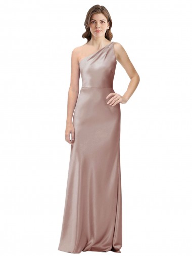 Sleeveless One Shoulder Stretch Satin Dusty Pink Long Formal Evening Gown / Prom Dress / Bridesmaid Dress Bath