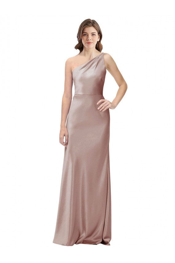 Sleeveless One Shoulder Stretch Satin Dusty Pink Long Formal Evening Gown / Prom Dress / Bridesmaid Dress Bath