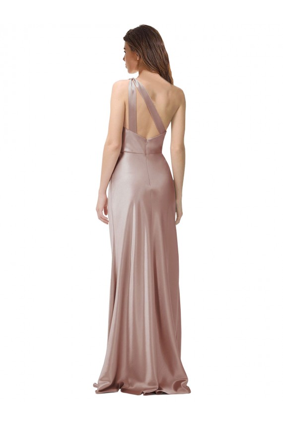 Sleeveless One Shoulder Stretch Satin Dusty Pink Long Formal Evening Gown / Prom Dress / Bridesmaid Dress Bath