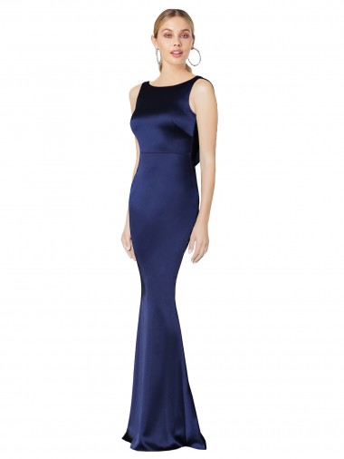 Sleeveless High Neck Stretch Satin Dark Navy Long Formal Evening Gown / Prom Dress / Bridesmaid Dress Bath