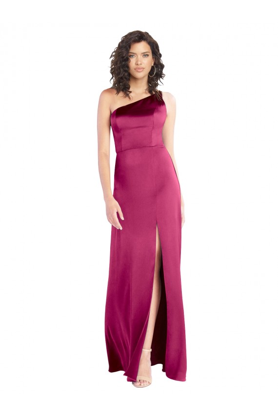 Sleeveless One Shoulder Stretch Satin Fuchsia Long Formal Evening Gown / Prom Dress / Bridesmaid Dress Bath