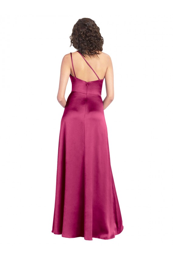 Sleeveless One Shoulder Stretch Satin Fuchsia Long Formal Evening Gown / Prom Dress / Bridesmaid Dress Bath
