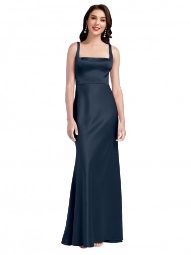 Sleeveless Square Neck Stretch Satin Dark Navy Long Formal Evening Gown / Prom Dress / Bridesmaid Dress Bath