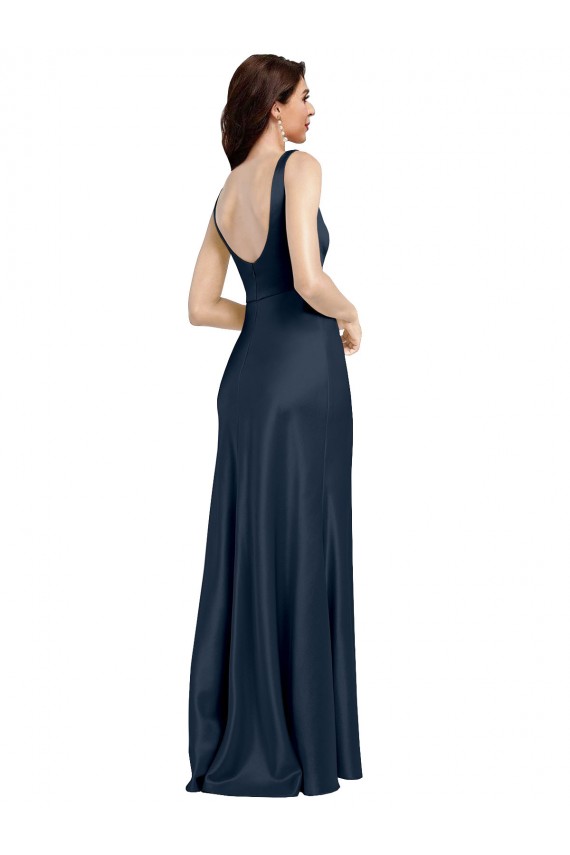 Sleeveless Square Neck Stretch Satin Dark Navy Long Formal Evening Gown / Prom Dress / Bridesmaid Dress Bath