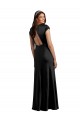 Cap Sleeves V-Neck Stretch Satin Black Long Formal Evening Gown / Prom Dress / Bridesmaid Dress Bath