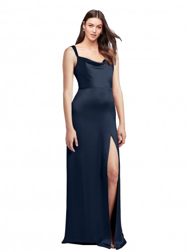 Sleeveless Cowl Neck Stretch Satin Dark Navy Long Formal Evening Gown / Prom Dress / Bridesmaid Dress Bath