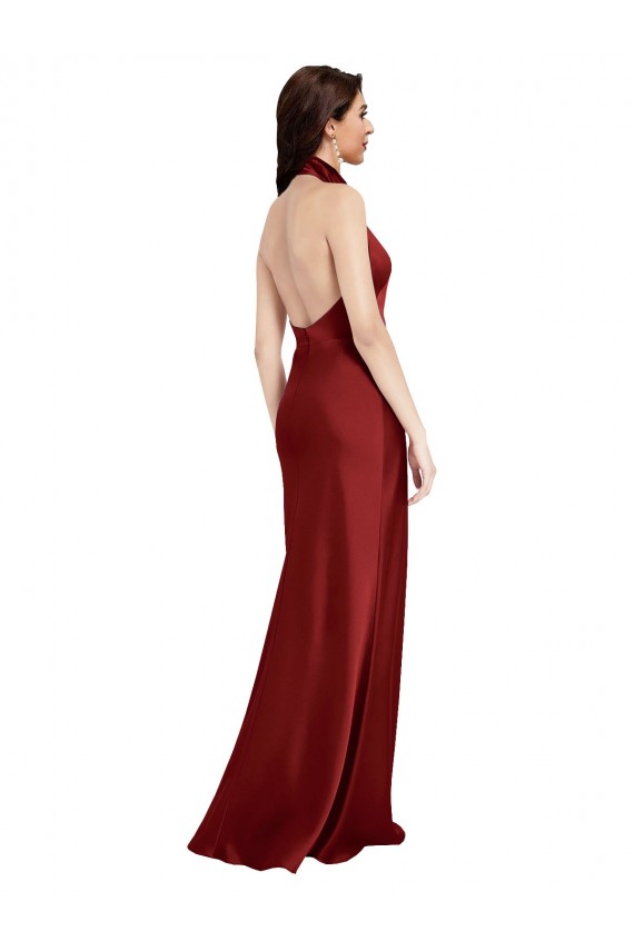 Sleeveless Halter Neck Stretch Satin Burgundy Long Black Tie Evening Gown / Prom Dress / Bridesmaid Dress Bath